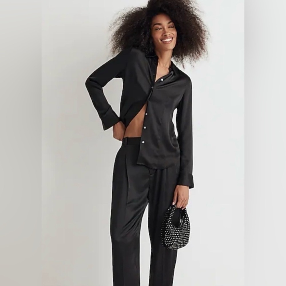 MADEWELL‎ women’s black satin button down shirt size 14